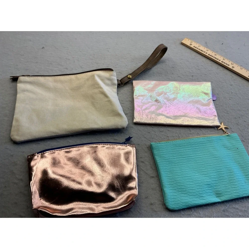 Ipsy Other Brand Makeup Bag Lot 4pc Metallic Canvas Iridescent Pouch Rose Gold